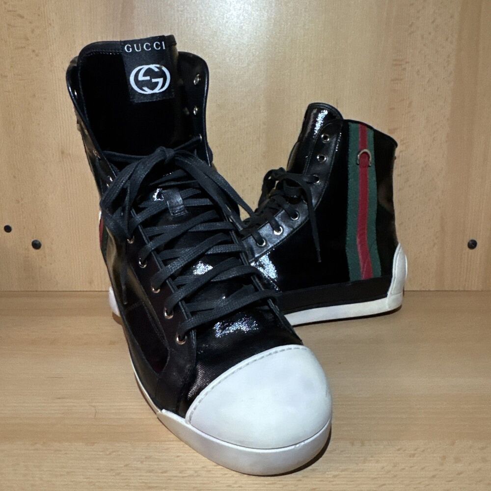 Gucci Men's Leather High Top Sneakers US 10 Round Toe GG Logo